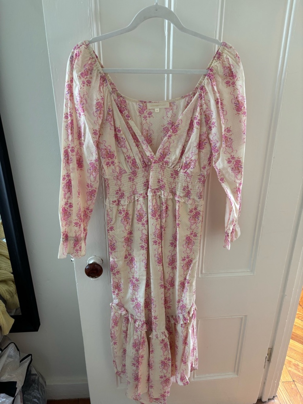 LoveShackFancy Cream and Pink Floral Maxi Dress